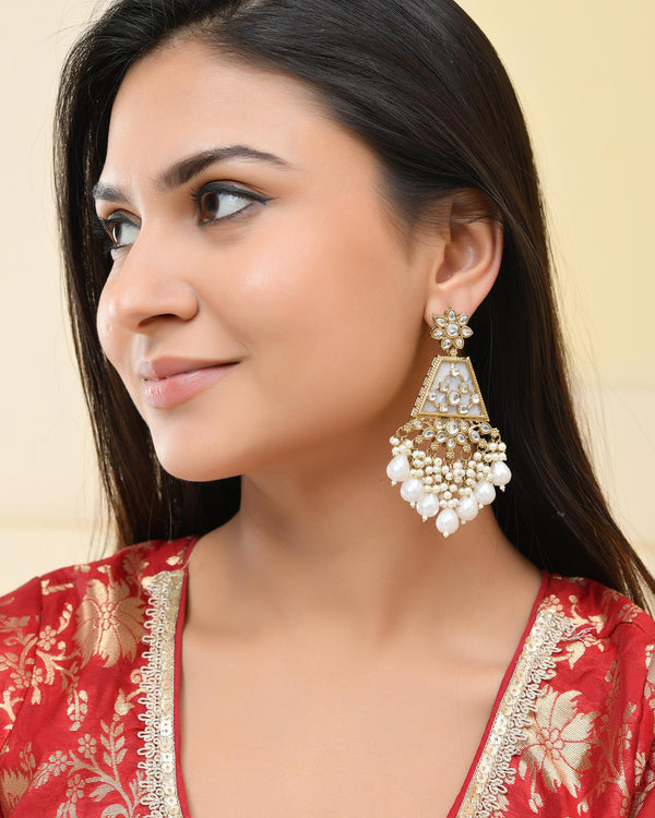 VOJ Gold-Polished Kundan Studded Contemporary Earrings - Distacart