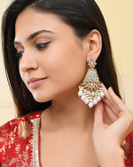 Thumbnail for VOJ Gold-Polished Kundan Studded Contemporary Earrings - Distacart