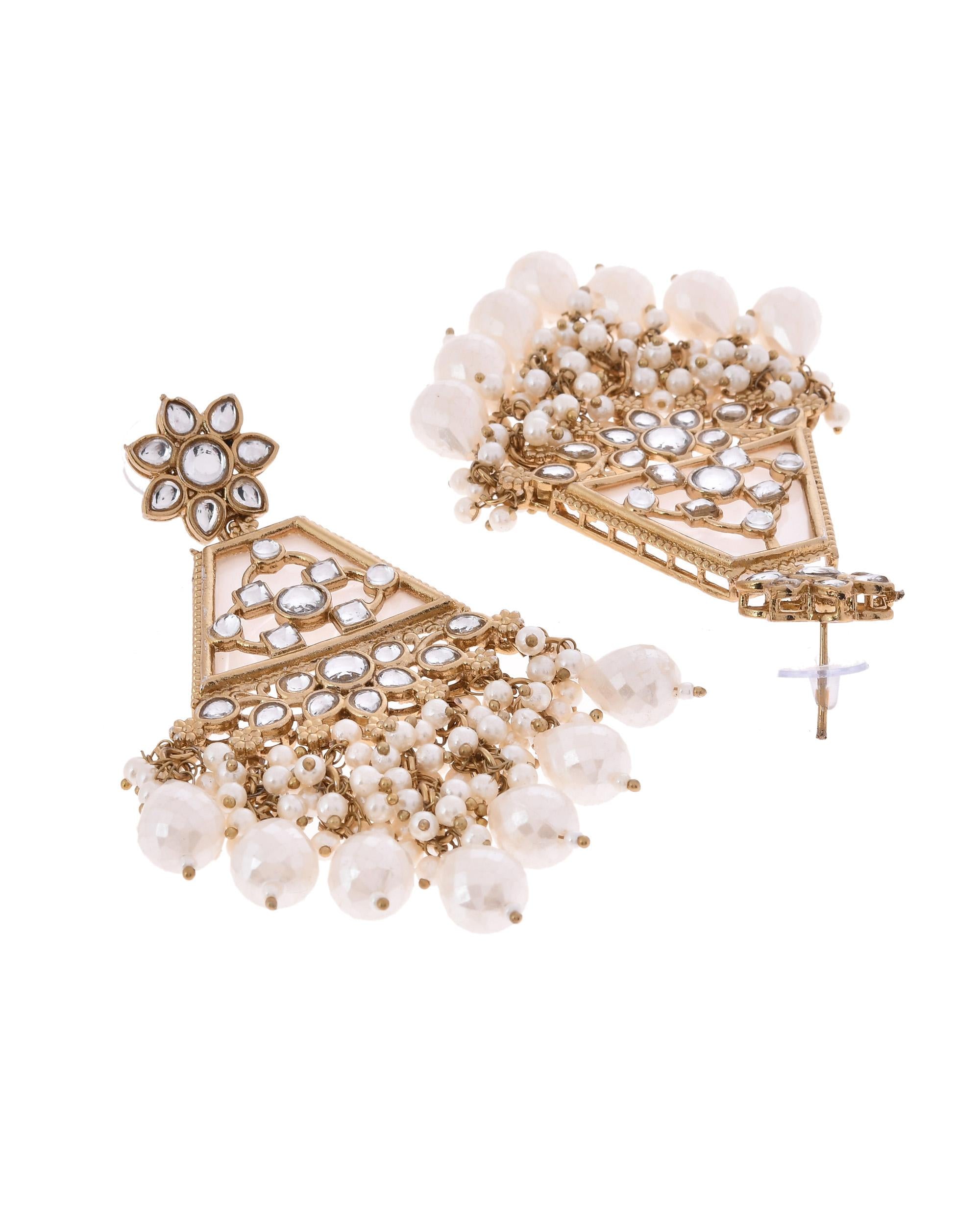 VOJ Gold-Polished Kundan Studded Contemporary Earrings - Distacart