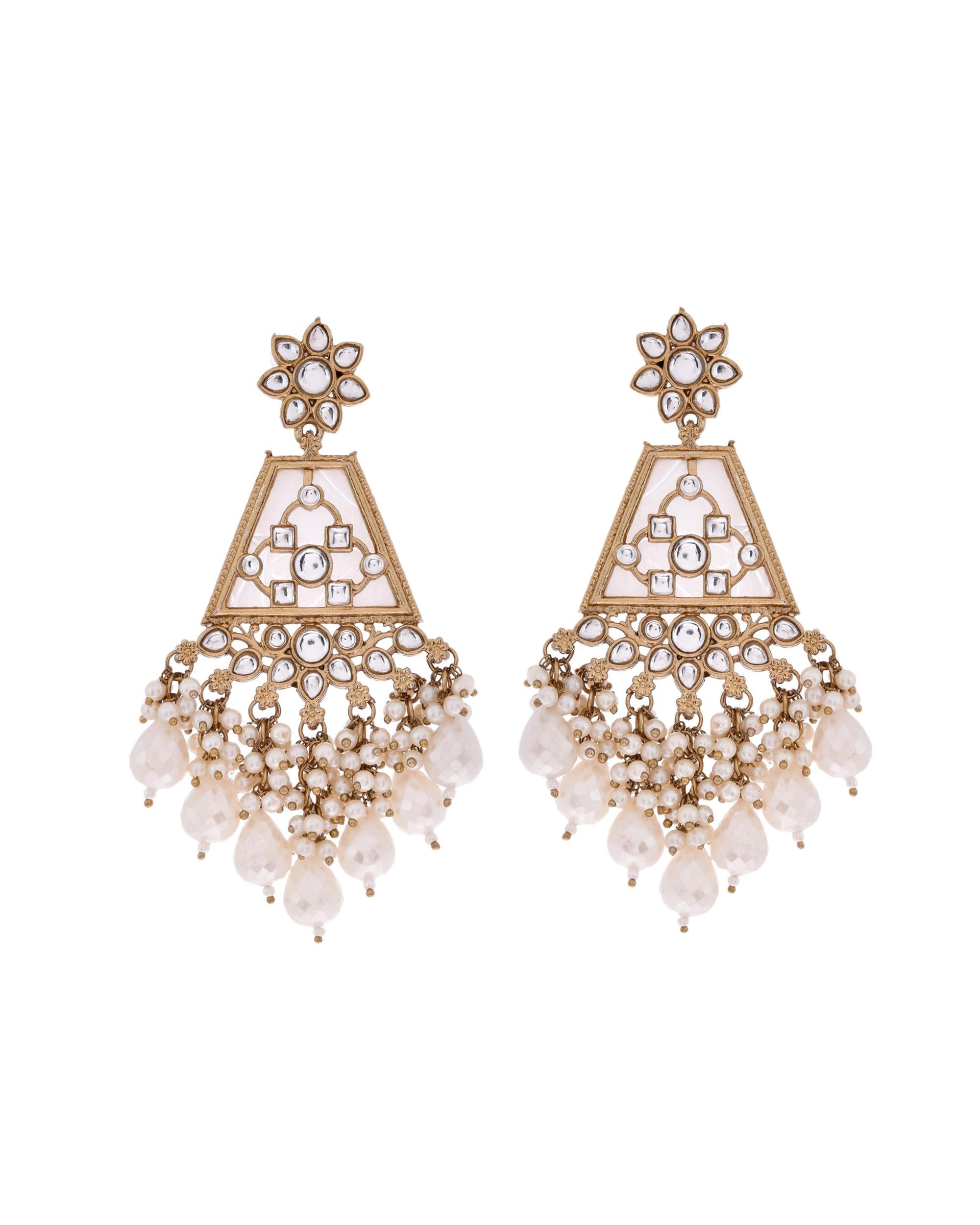 VOJ Gold-Polished Kundan Studded Contemporary Earrings - Distacart