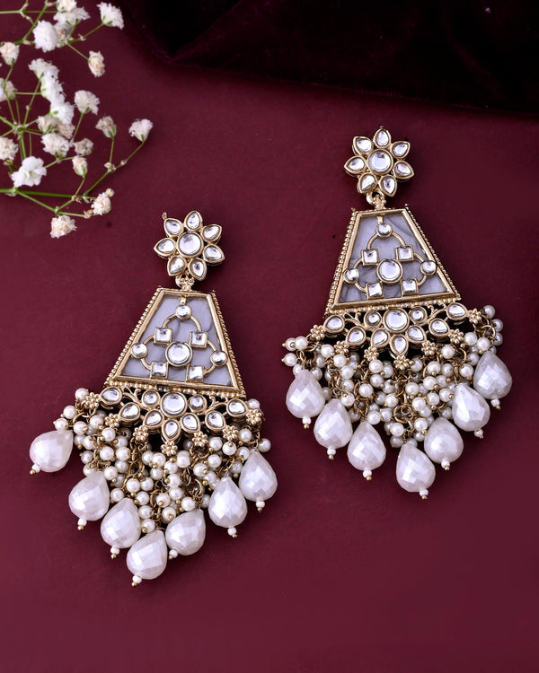 VOJ Gold-Polished Kundan Studded Contemporary Earrings - Distacart