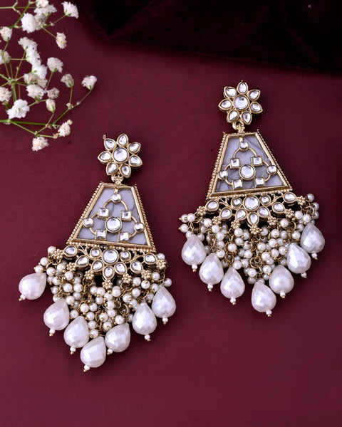 VOJ Gold-Polished Kundan Studded Contemporary Earrings - Distacart