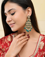 Thumbnail for VOJ Teal Green Stone Studded Gold-Polished Circle Shaped Earrings - Distacart