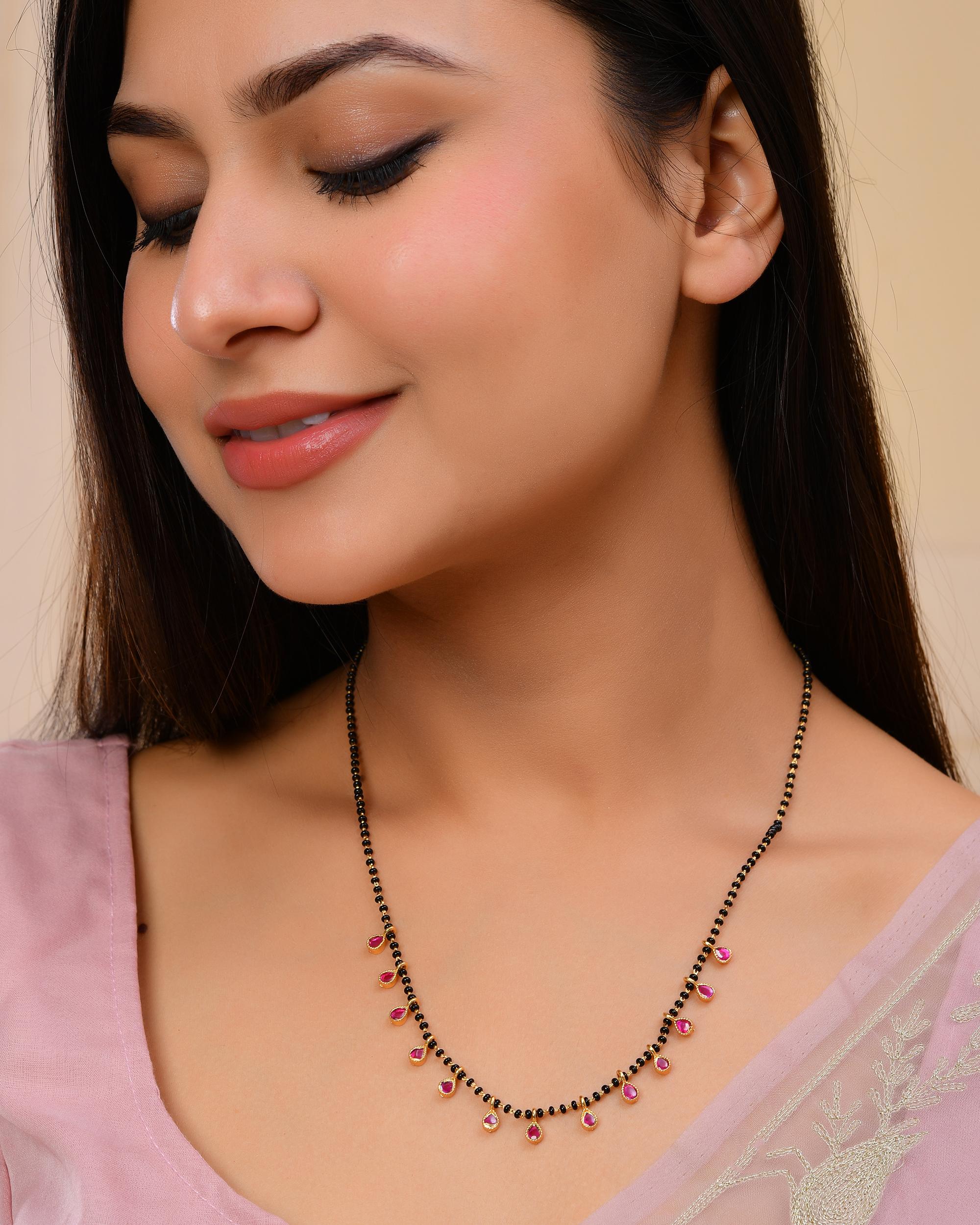 VOJ Gold-Polished Ad Studded Drop Shaped Mangalsutra - Distacart