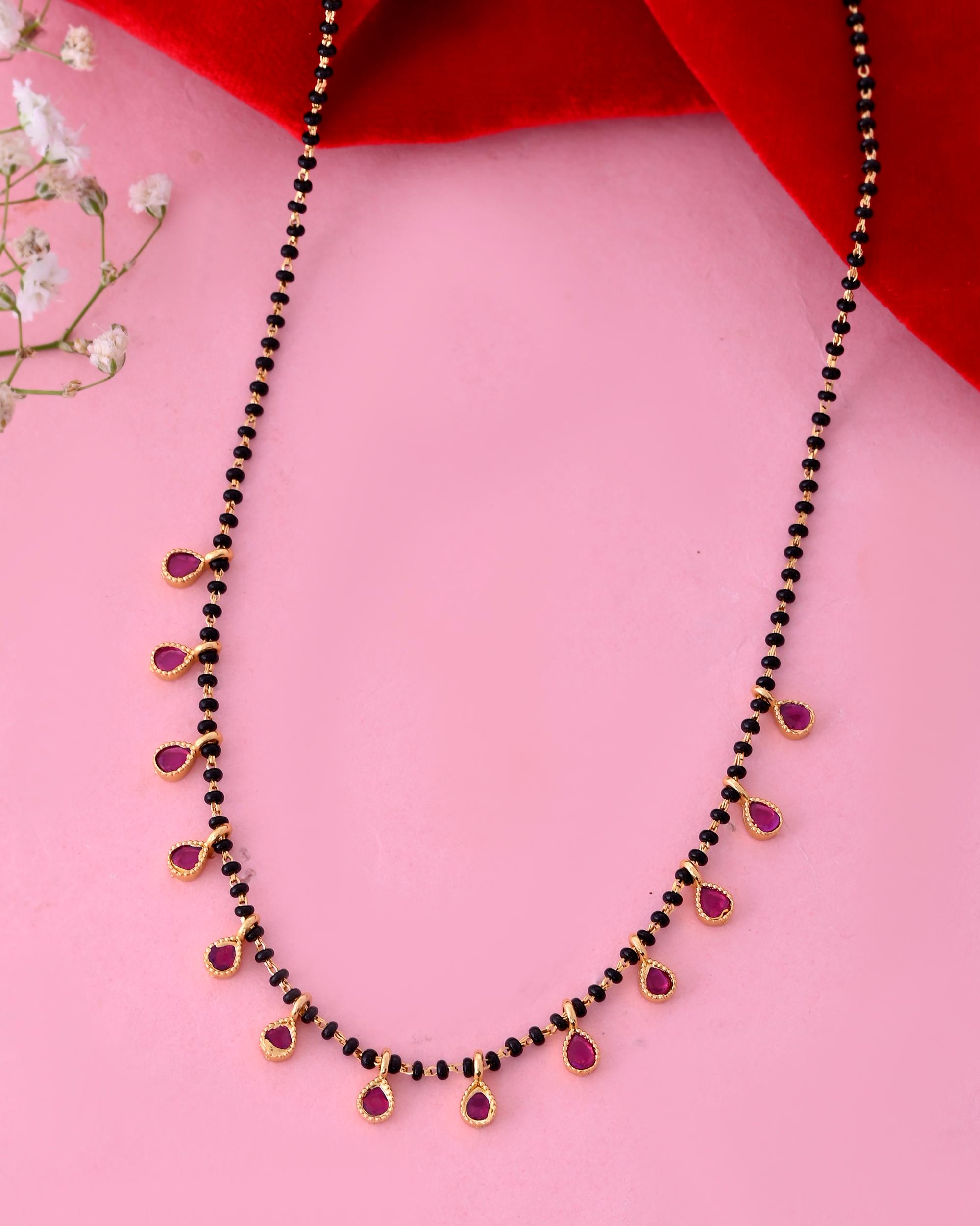 VOJ Gold-Polished Ad Studded Drop Shaped Mangalsutra - Distacart