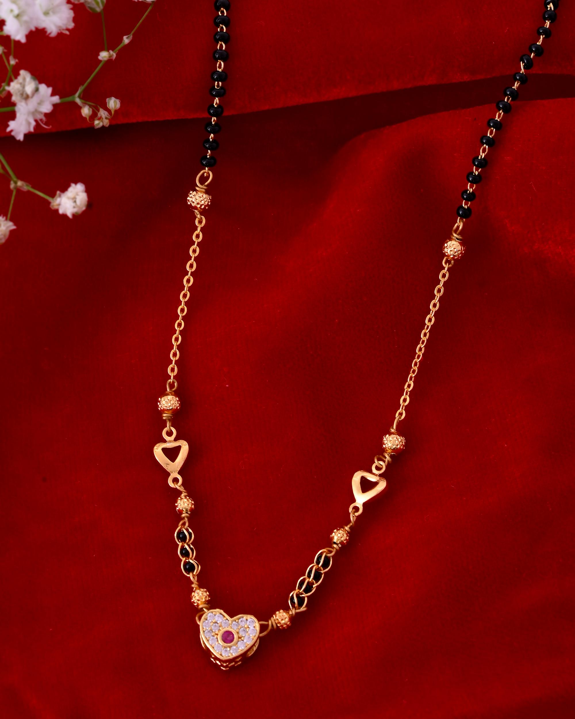 VOJ Gold-Polished Ad Studded Heart Shaped Mangalsutra - Distacart