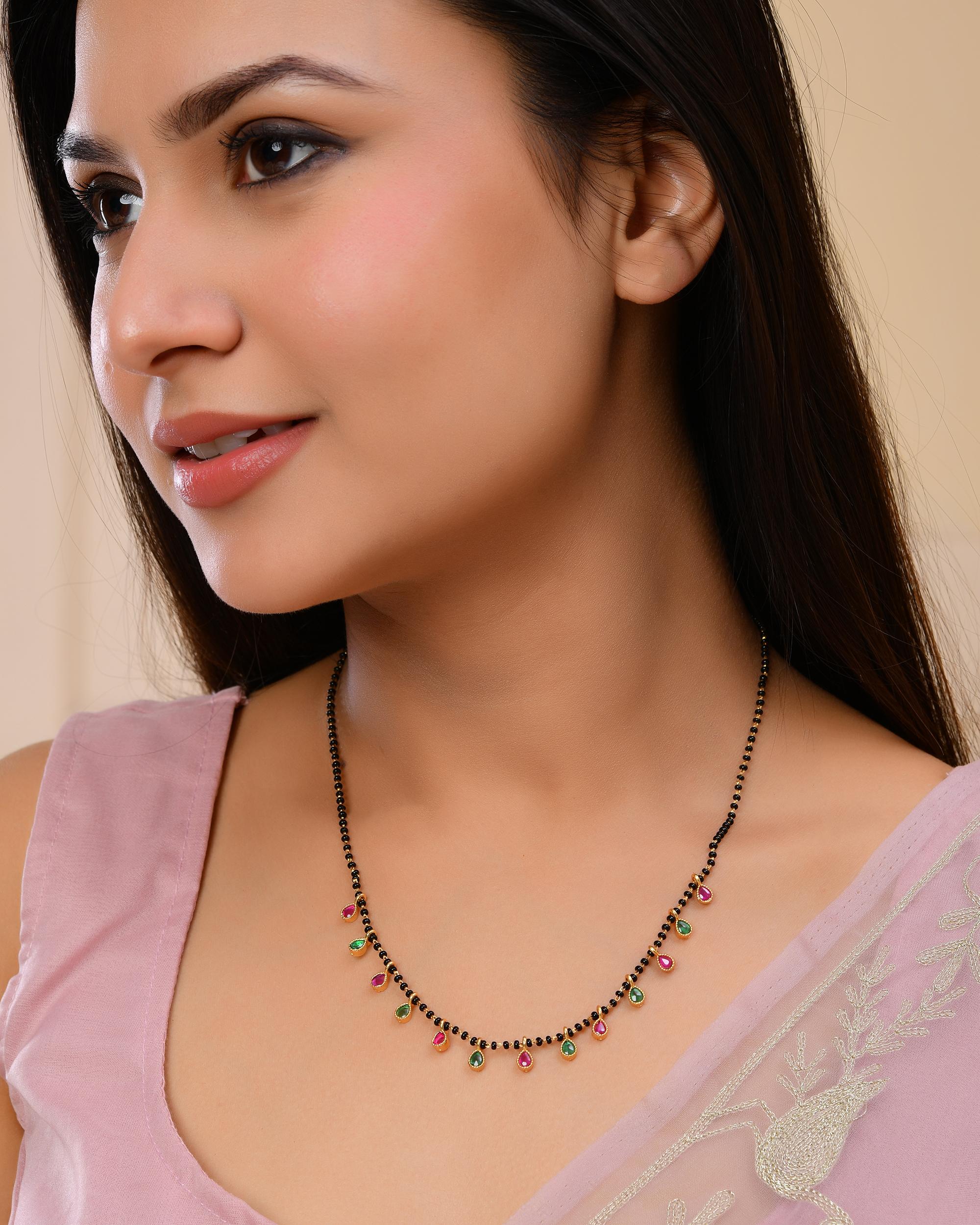 VOJ Gold-Polished Ad Studded Drop Shaped Mangalsutra - Distacart