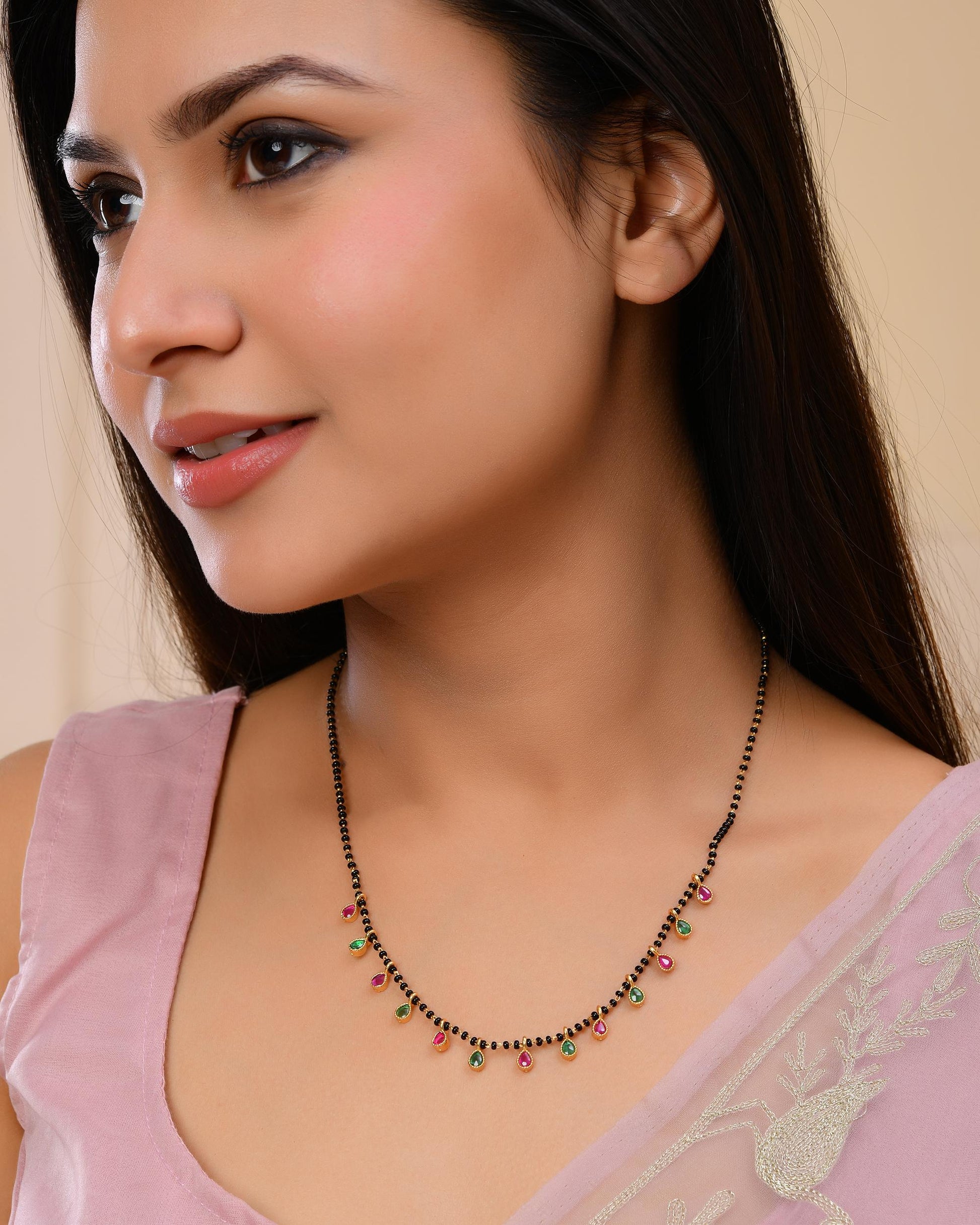 VOJ Gold-Polished Ad Studded Drop Shaped Mangalsutra - Distacart