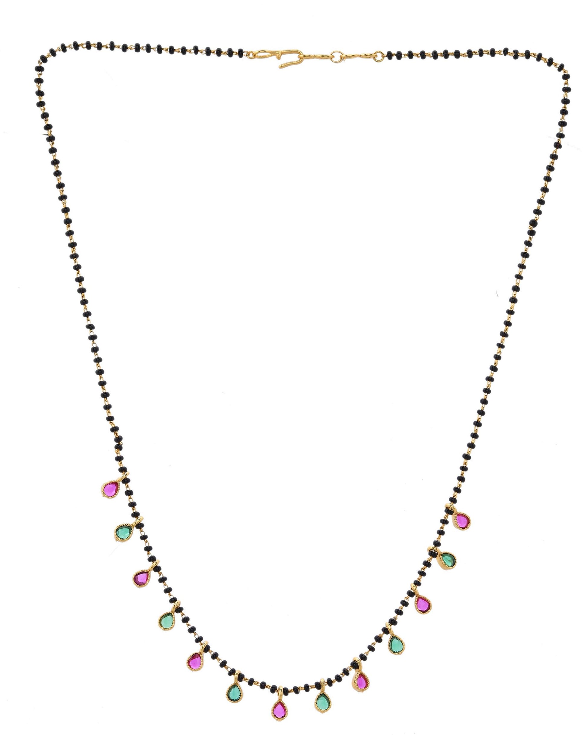 VOJ Gold-Polished Ad Studded Drop Shaped Mangalsutra - Distacart