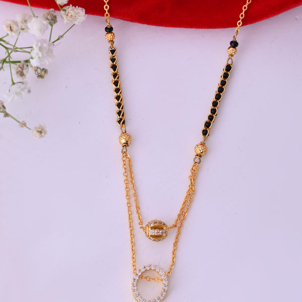 VOJ Gold-Polished Ad Studded Oval Shaped Mangalsutra - Distacart