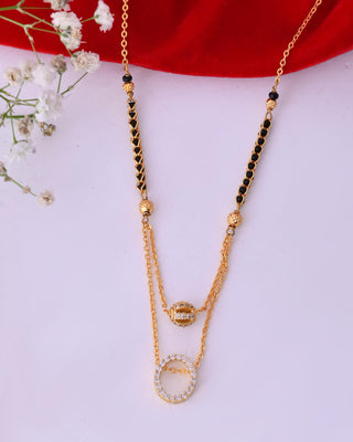 VOJ Gold-Polished Ad Studded Oval Shaped Mangalsutra - Distacart