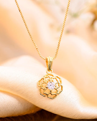VOJ Gold-Polished Flower Shaped Ad Studded Pendant With Chain - Distacart