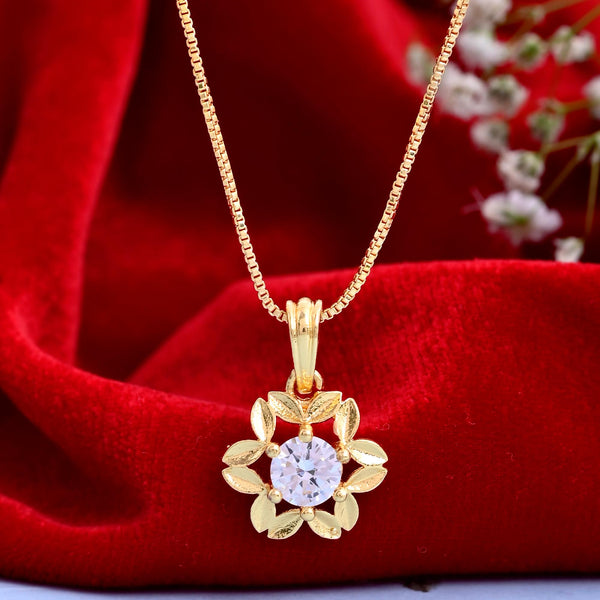 VOJ Gold-Polished Flower Shaped Ad Studded Pendant With Chain - Distacart