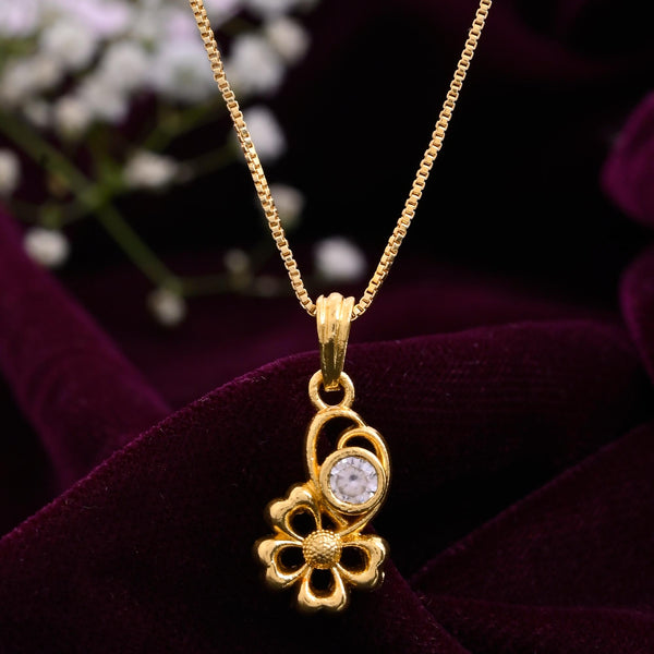 VOJ Gold-Polished Flower Shaped Ad Studded Pendant With Chain - Distacart