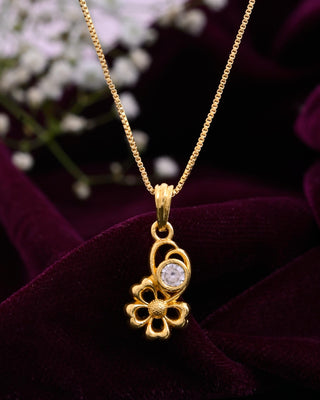 VOJ Gold-Polished Flower Shaped Ad Studded Pendant With Chain - Distacart