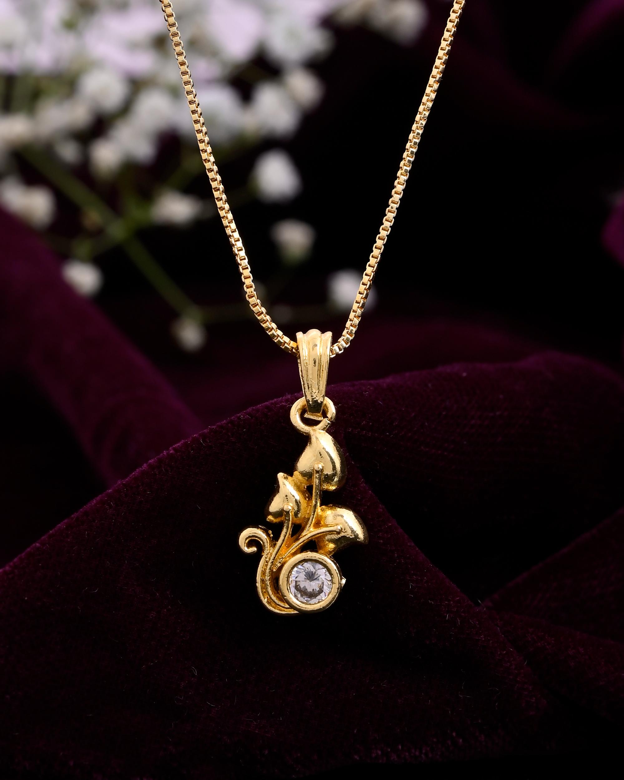 VOJ Gold-Polished Plant Shaped Ad Studded Pendant With Chain - Distacart