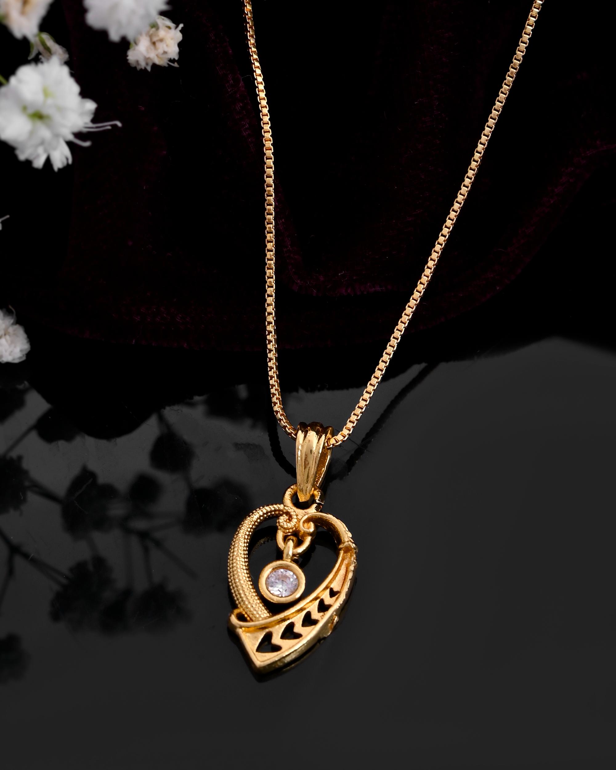 VOJ Gold-Polished Designer Ad Studded Pendant With Chain - Distacart