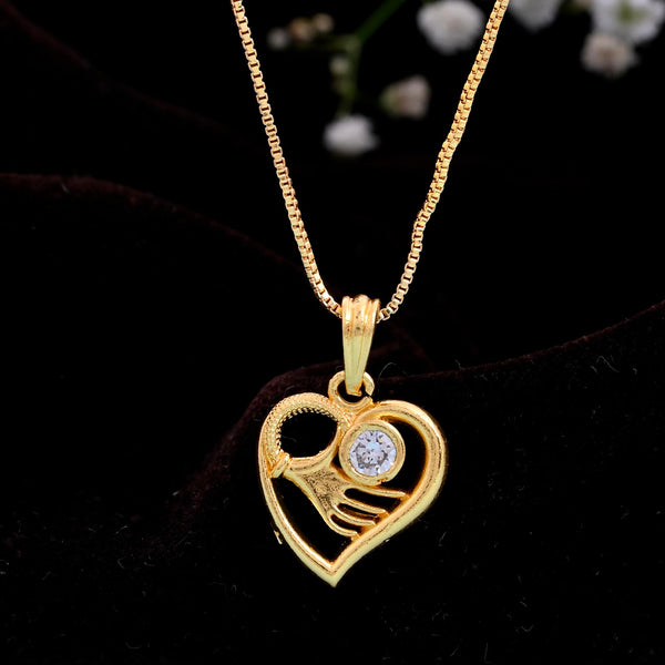 VOJ Gold-Polished Heart Shaped Ad Studded Pendant With Chain - Distacart