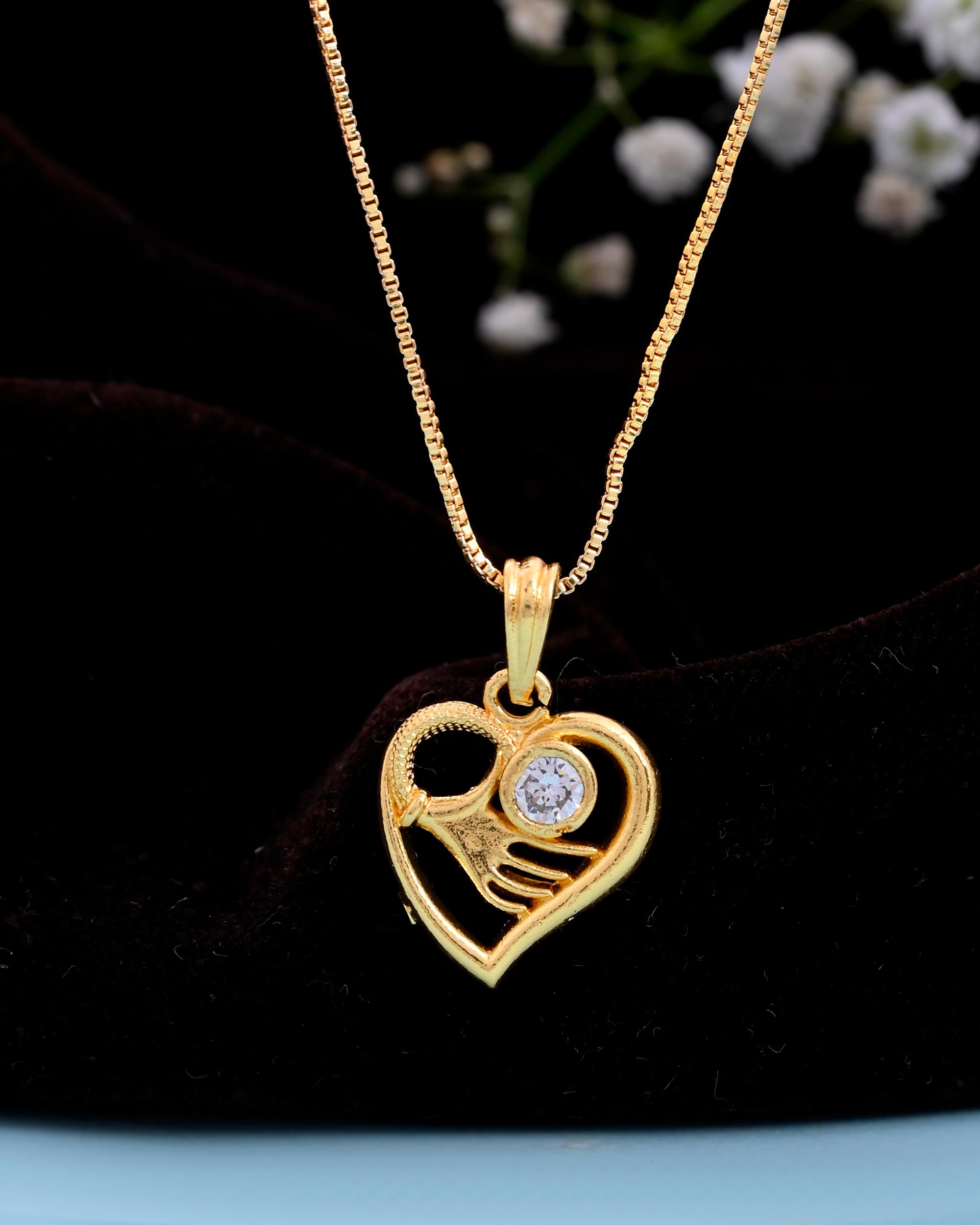 VOJ Gold-Polished Heart Shaped Ad Studded Pendant With Chain - Distacart