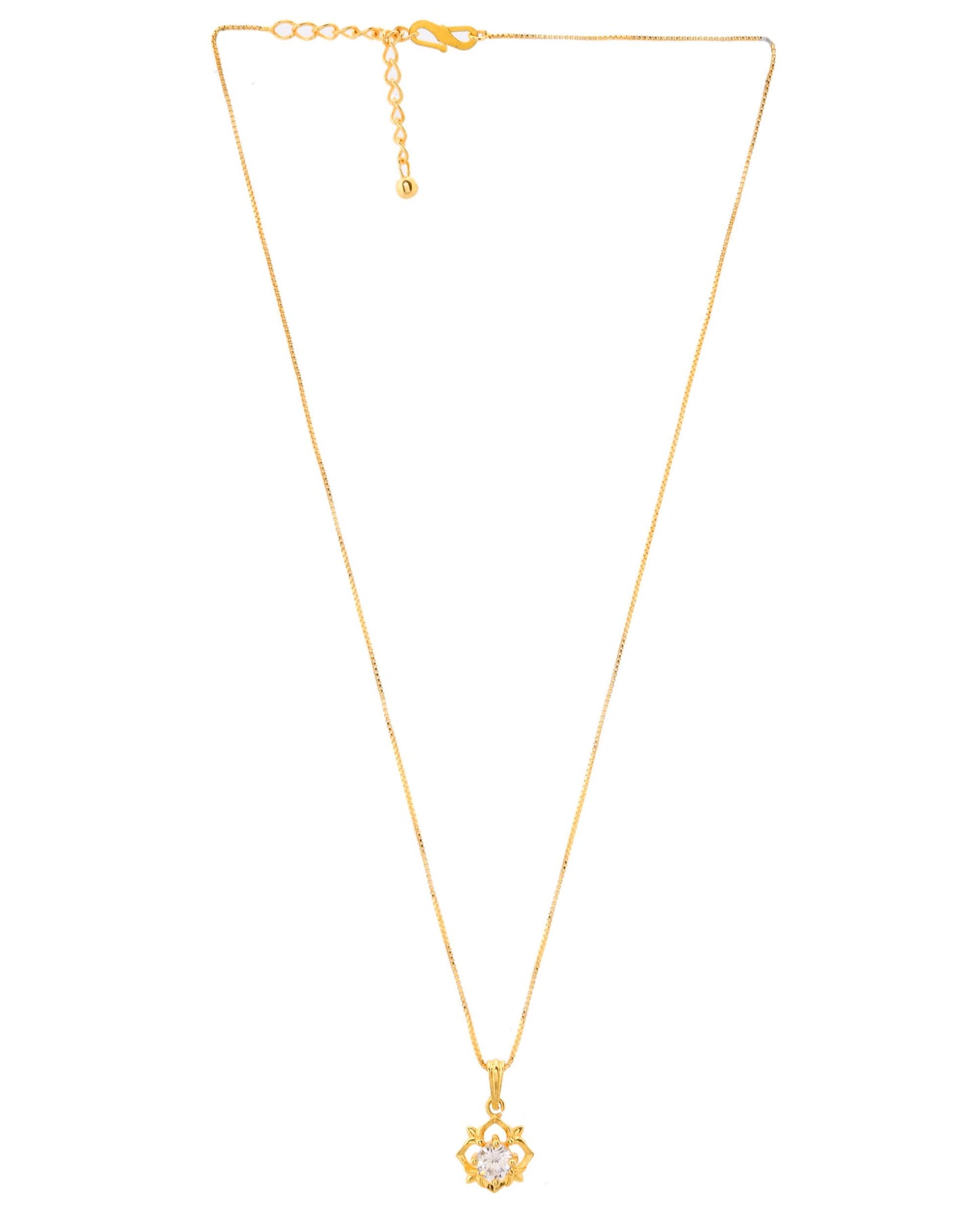 VOJ Gold-Polished Flower Shaped Ad Studded Pendant With Chain - Distacart