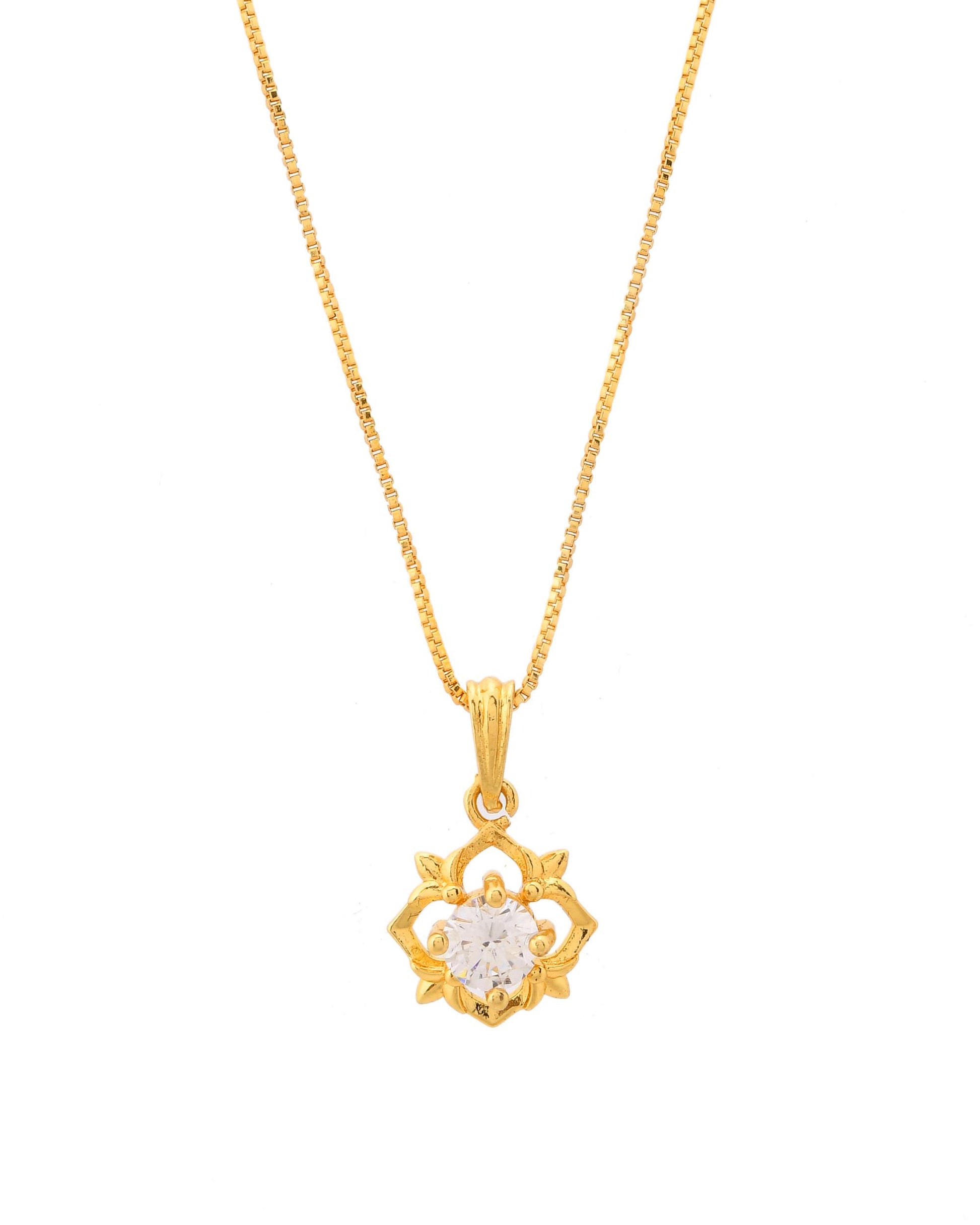 VOJ Gold-Polished Flower Shaped Ad Studded Pendant With Chain - Distacart