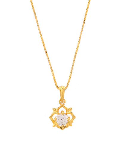 VOJ Gold-Polished Flower Shaped Ad Studded Pendant With Chain - Distacart