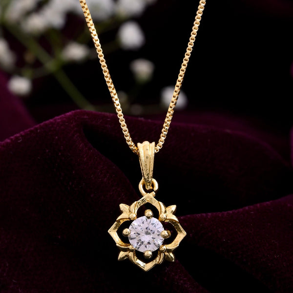 VOJ Gold-Polished Flower Shaped Ad Studded Pendant With Chain - Distacart