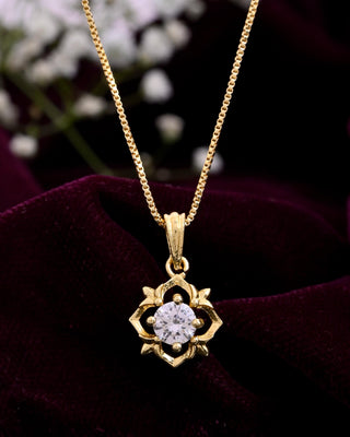 VOJ Gold-Polished Flower Shaped Ad Studded Pendant With Chain - Distacart