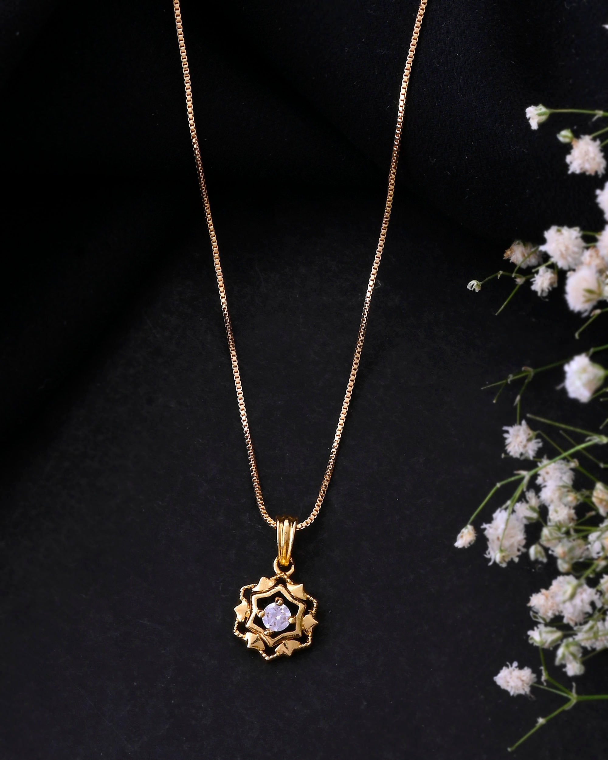 VOJ Gold-Polished Flower Shaped AD Studded Pandent With Chain - Distacart