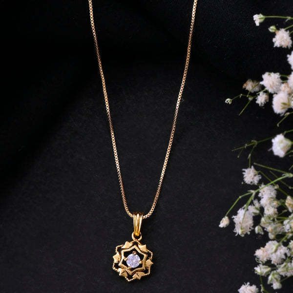VOJ Gold-Polished Flower Shaped AD Studded Pandent With Chain - Distacart