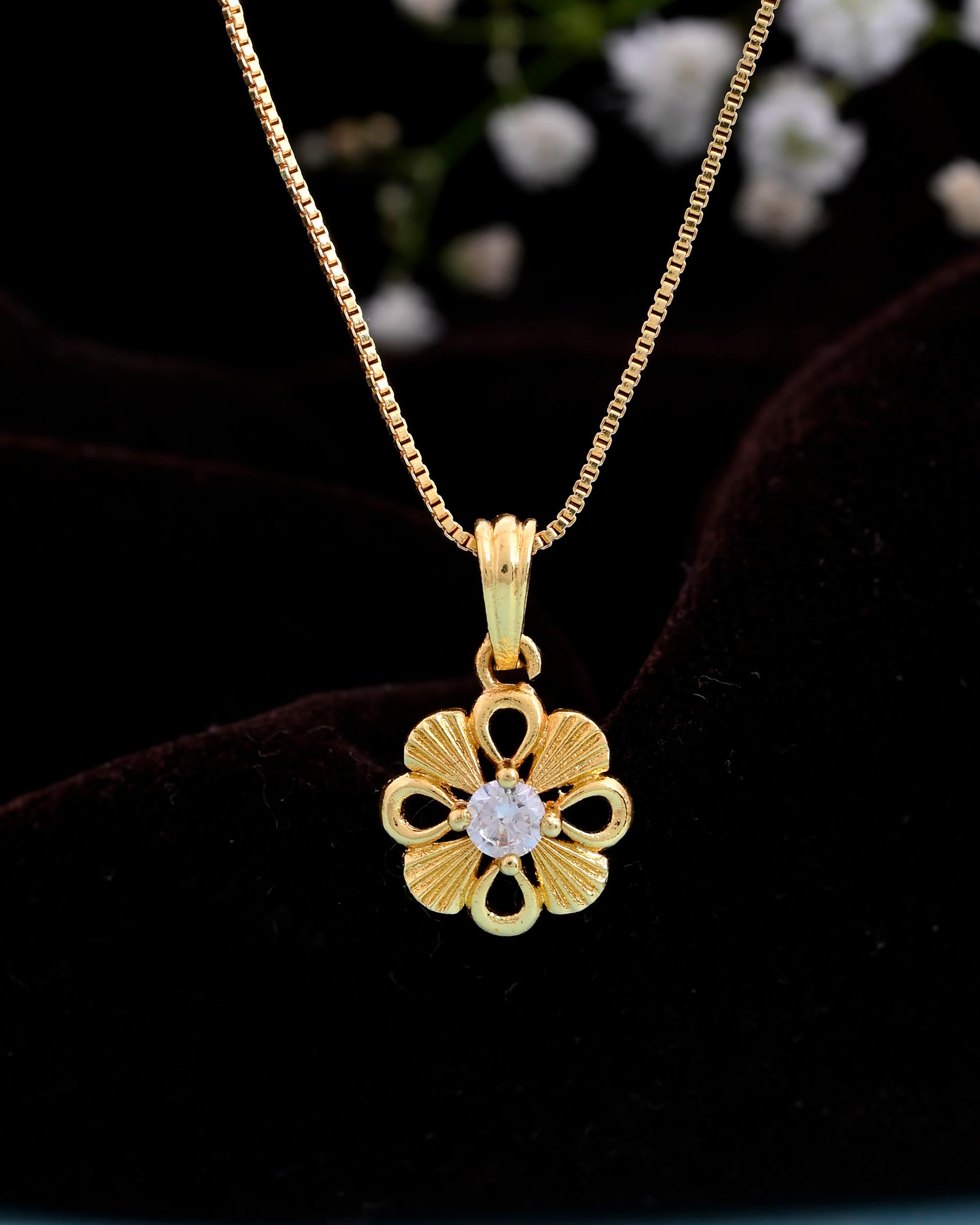 VOJ Gold-Polished Heart Shaped Ad Studded Pendant With Chain - Distacart