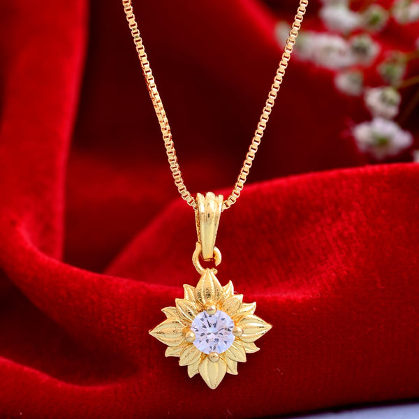 VOJ Gold-Polished Flower Shaped Ad Studded Pendant With Chain - Distacart