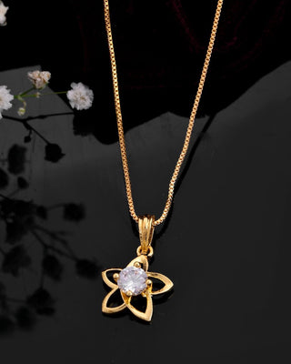VOJ Gold-Polished Flower Shaped Ad Studded Pendant With Chain - Distacart