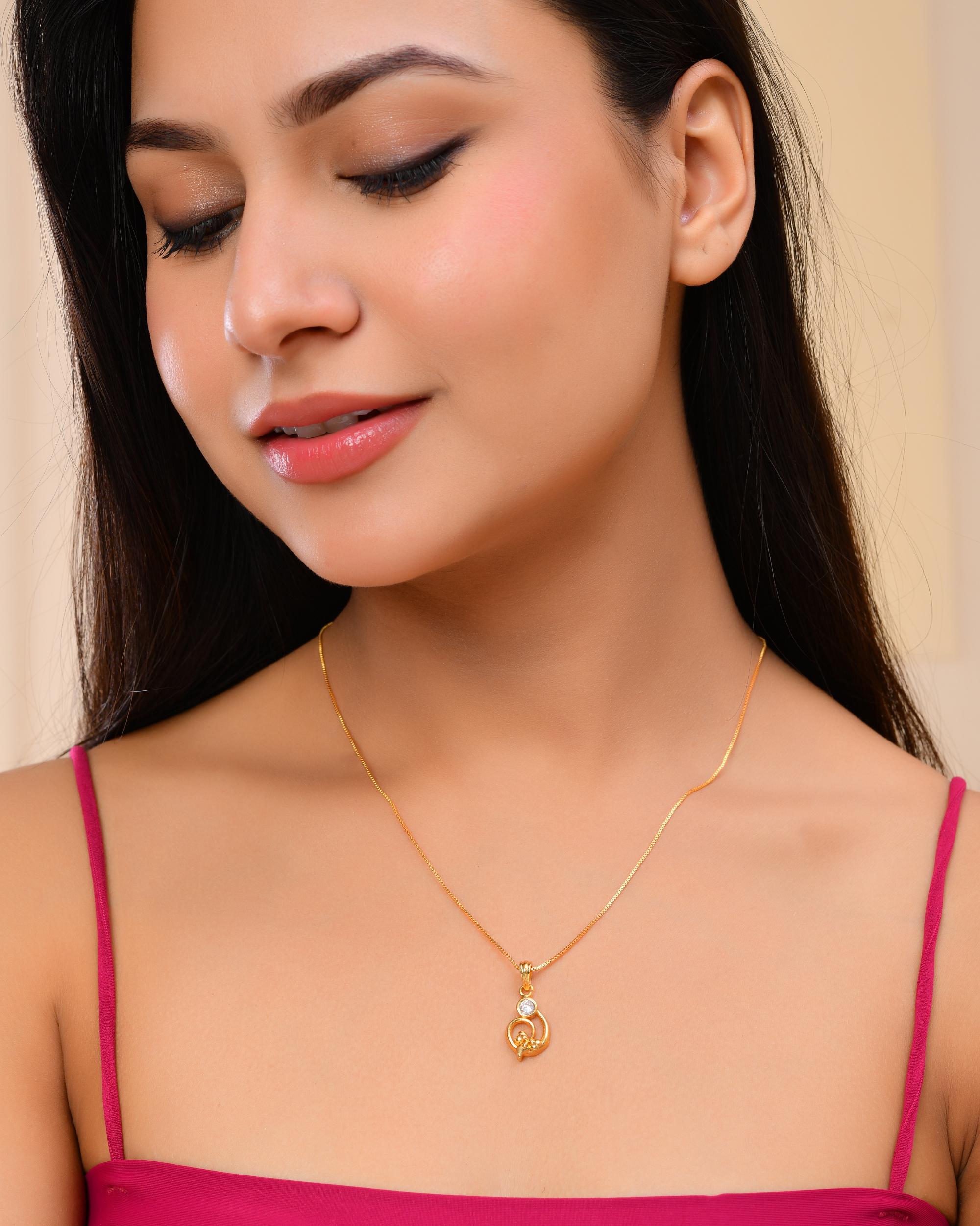 VOJ Gold-Polished Designer Ad Studded Pendant With Chain - Distacart