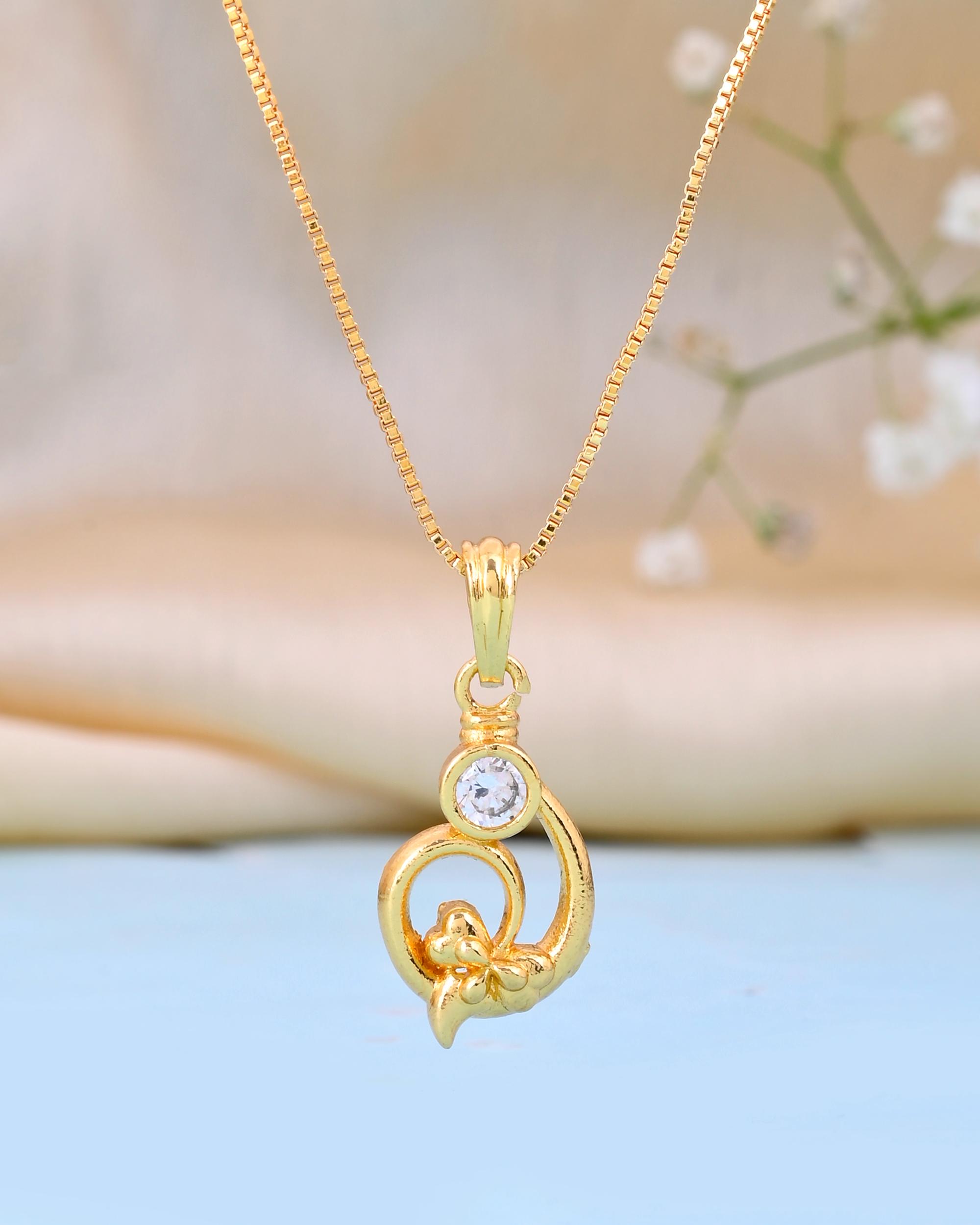 VOJ Gold-Polished Designer Ad Studded Pendant With Chain - Distacart