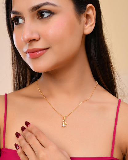VOJ Gold-Polished Flower Shaped Ad Studded Pendant With Chain - Distacart