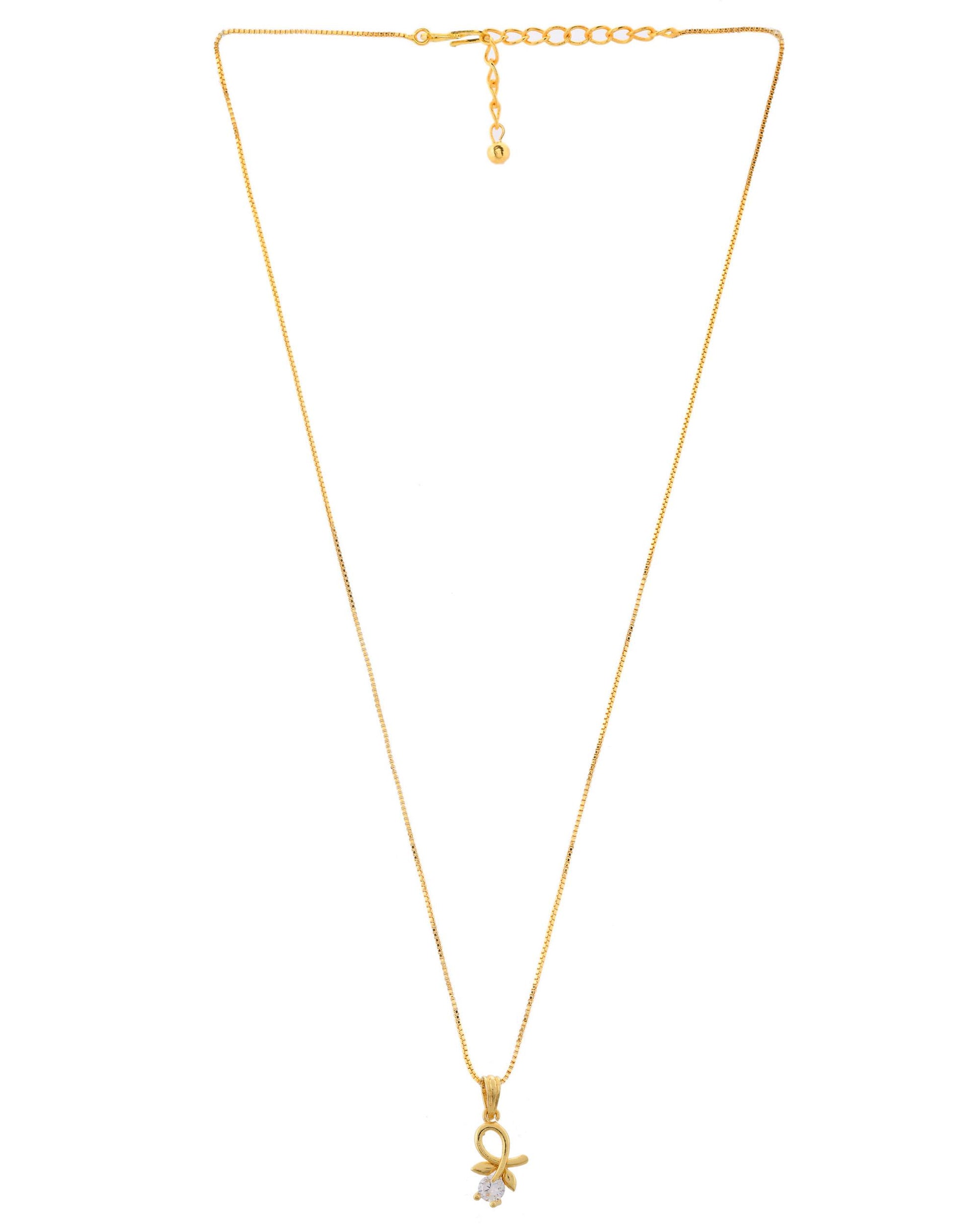 VOJ Gold-Polished Flower Shaped Ad Studded Pendant With Chain - Distacart