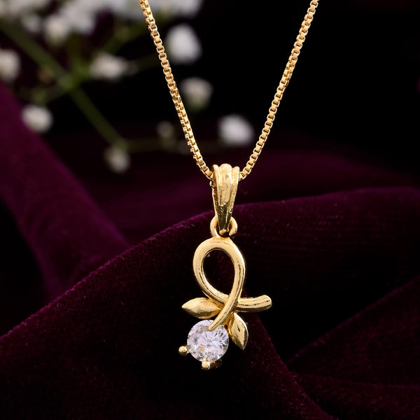 VOJ Gold-Polished Flower Shaped Ad Studded Pendant With Chain - Distacart