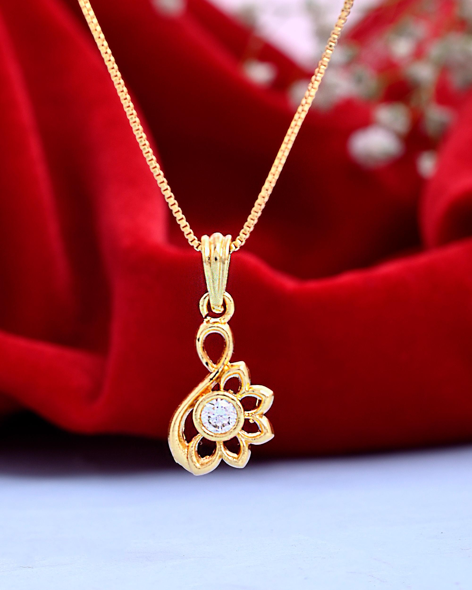 VOJ Gold-Polished Designer Ad Studded Pendant With Chain - Distacart