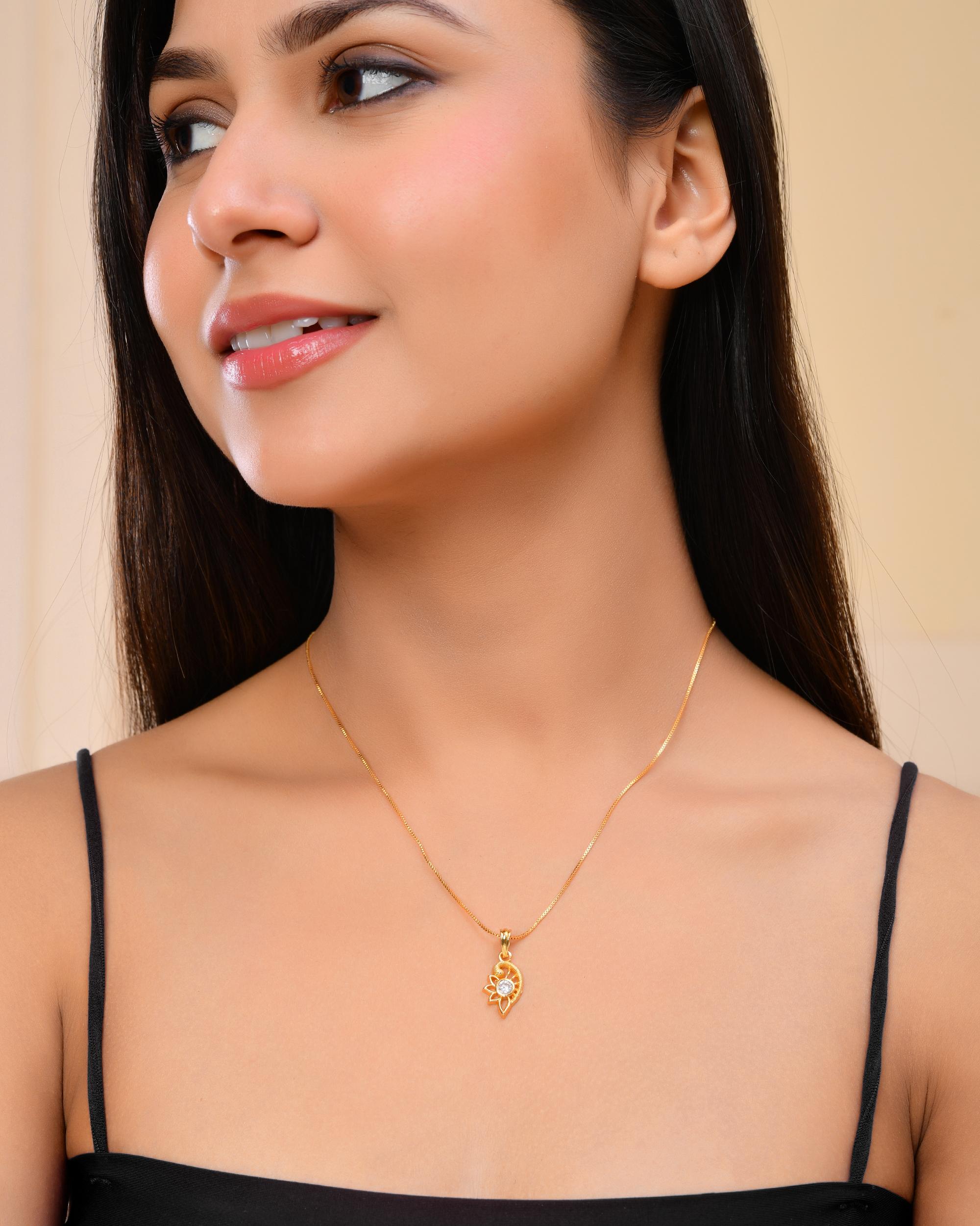 VOJ Gold-Polished Designer Ad Studded Pendant With Chain - Distacart