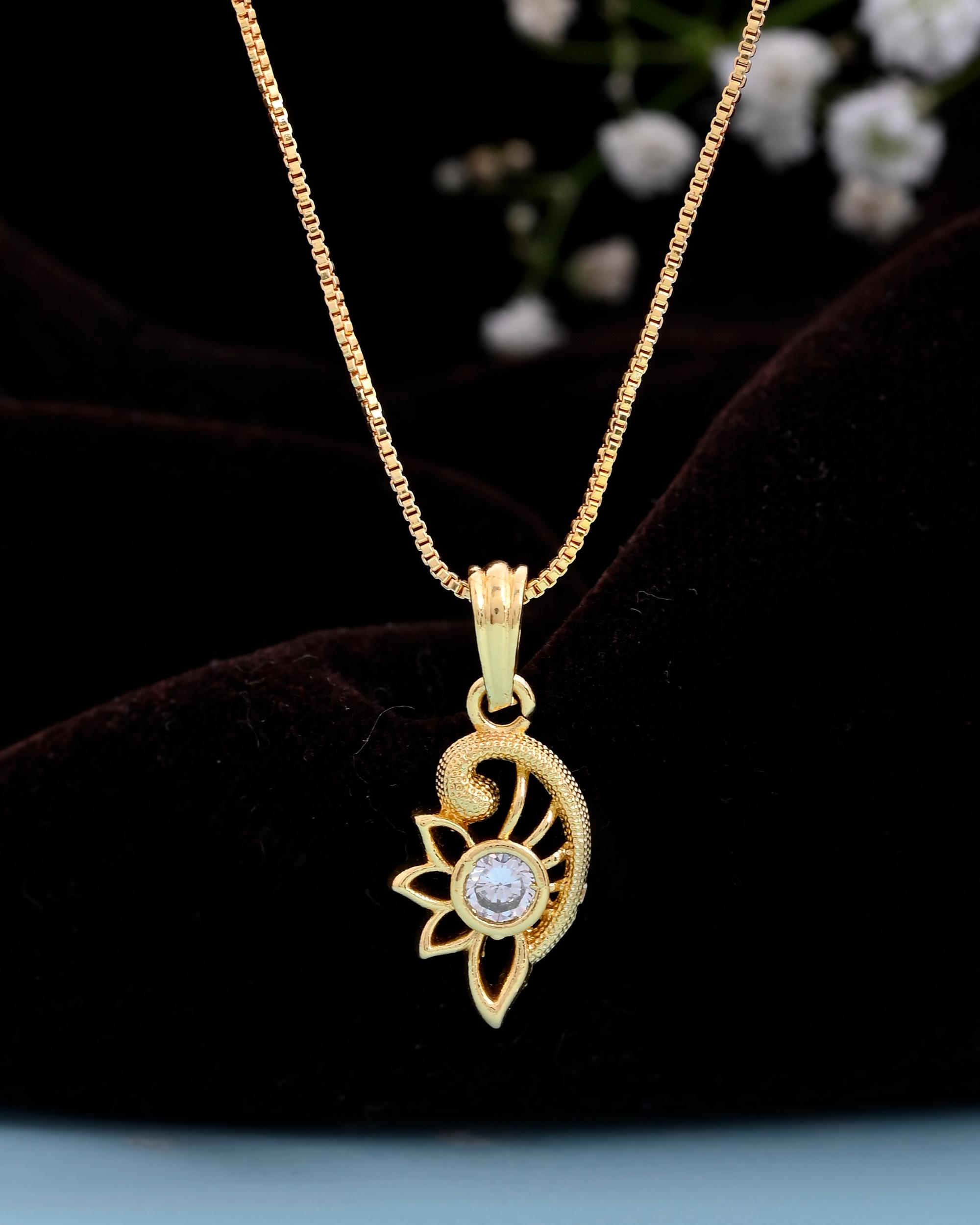VOJ Gold-Polished Designer Ad Studded Pendant With Chain - Distacart