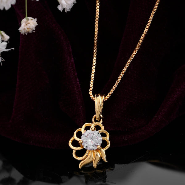 VOJ Gold-Polished Flower Shaped Ad Studded Pendant With Chain - Distacart