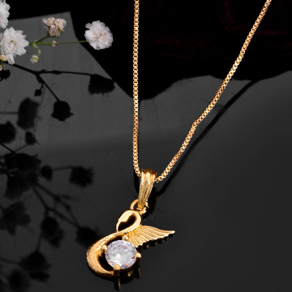 VOJ Gold-Polished Flower Shaped Ad Studded Pendant With Chain - Distacart