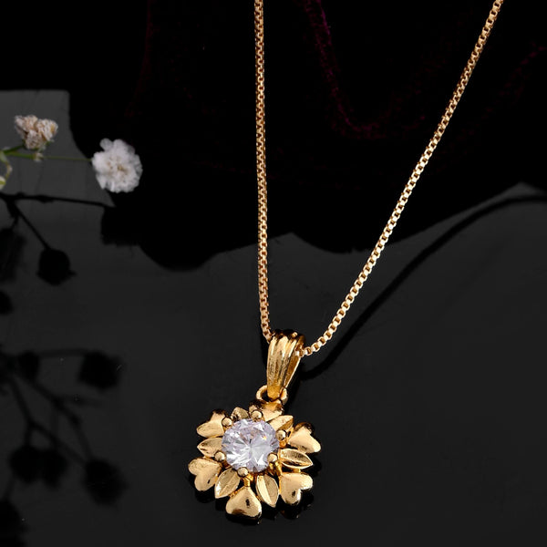 VOJ Gold-Polished Apple Shaped Ad Studded Pendant With Chain - Distacart