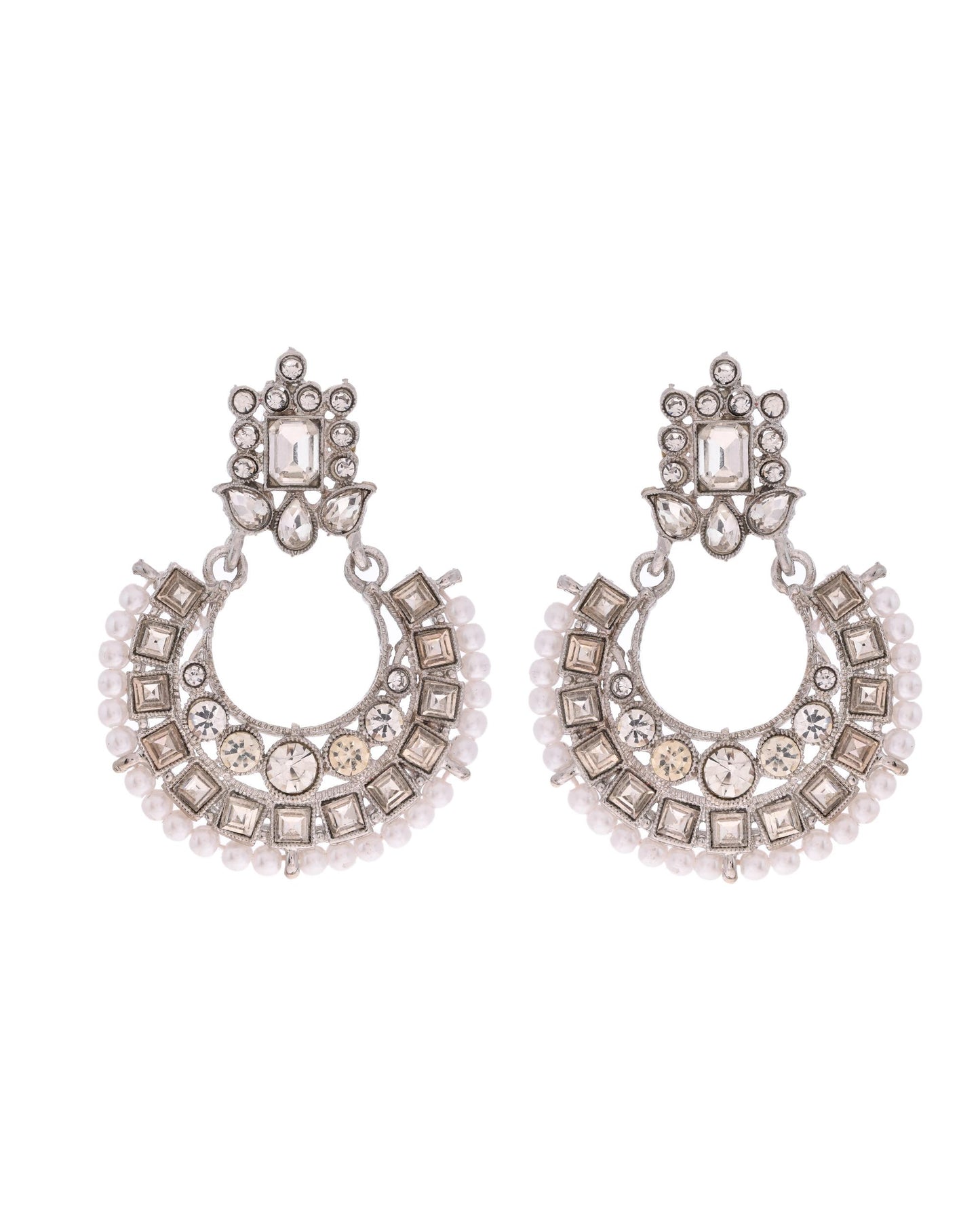 VOJ Silver Plated Stone Studded Jewellery Set With Maang Tikka - Distacart