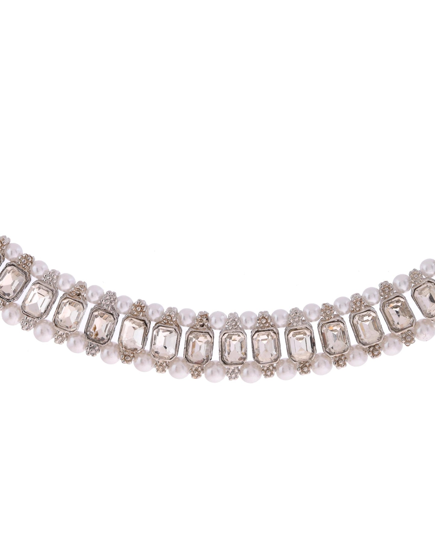 VOJ Silver Plated Stone Studded Jewellery Set With Maang Tikka - Distacart
