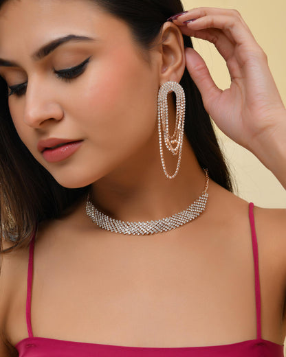 VOJ Gold-Polished Stone Studded Necklace With Earrings Set - Distacart