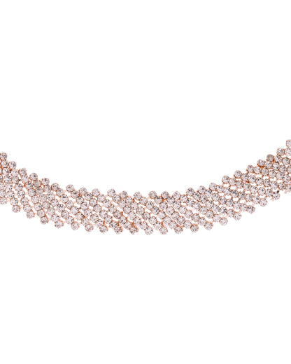 VOJ Gold-Polished Stone Studded Necklace With Earrings Set - Distacart
