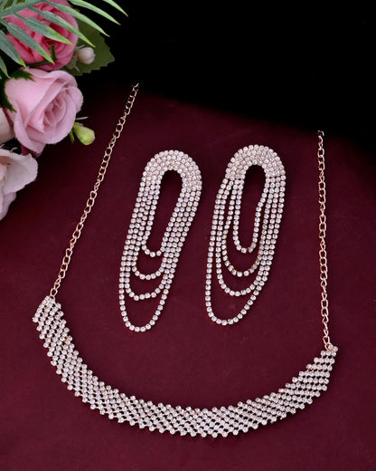VOJ Gold-Polished Stone Studded Necklace With Earrings Set - Distacart