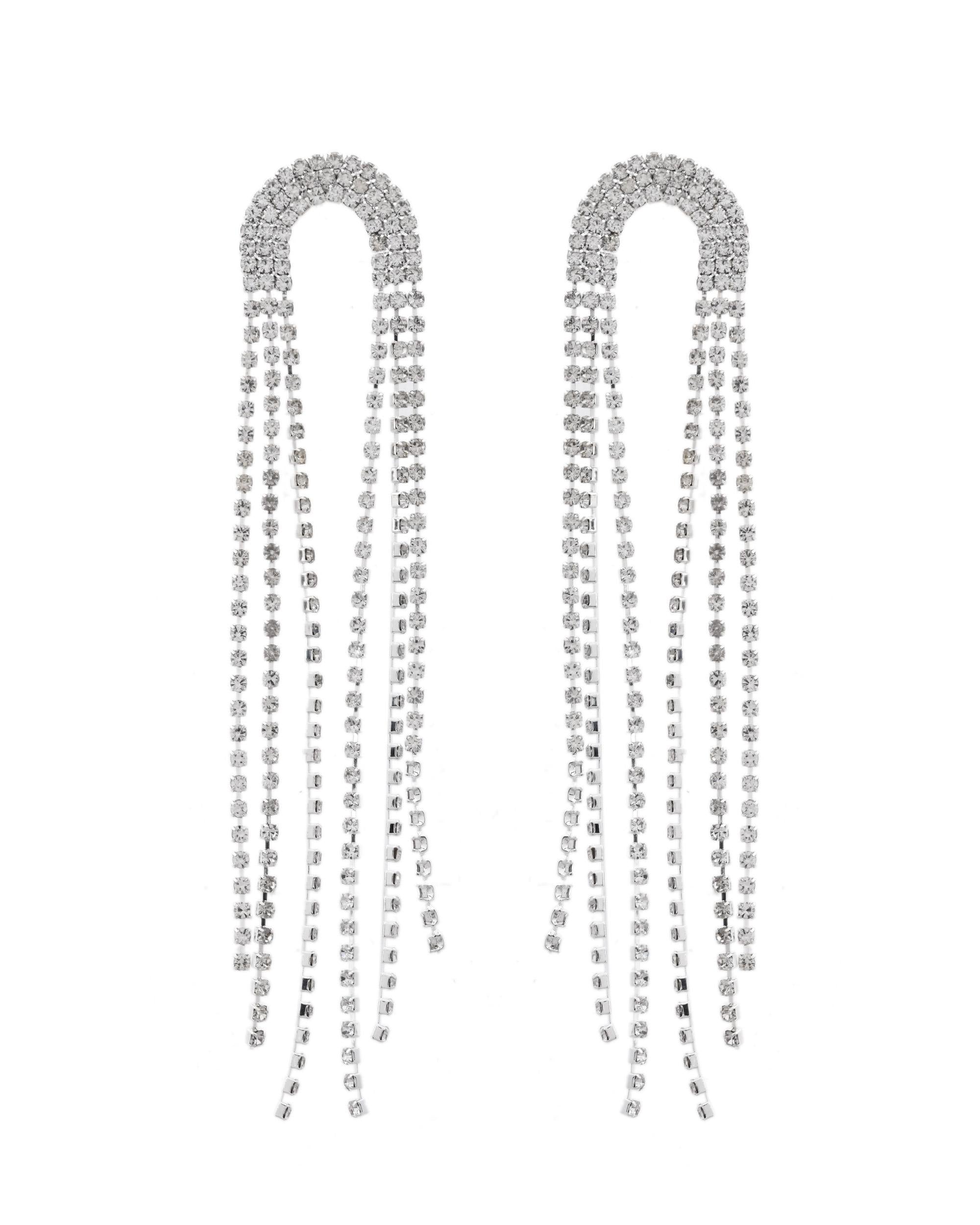 VOJ Silver-Plated Crystals Stone Studded Contemporary Drop Earrings - Distacart